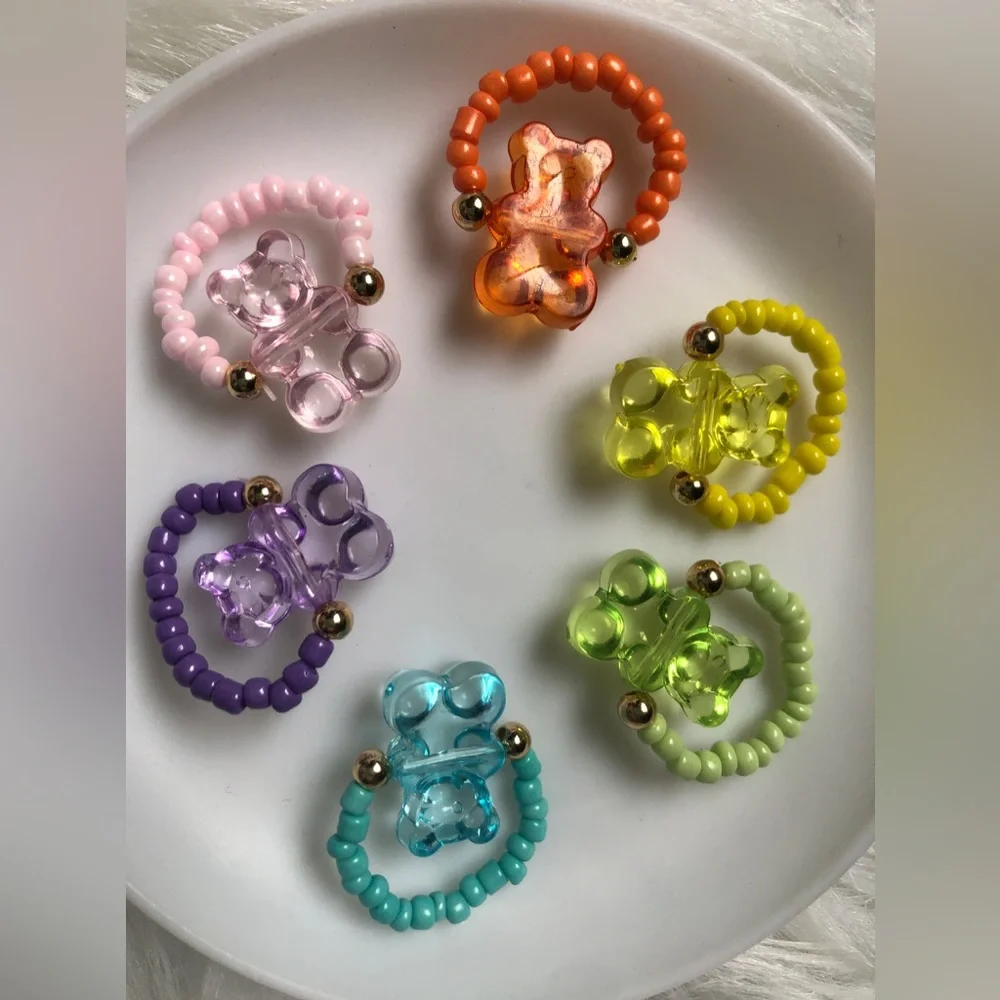 SIX gummy bear beaded rings